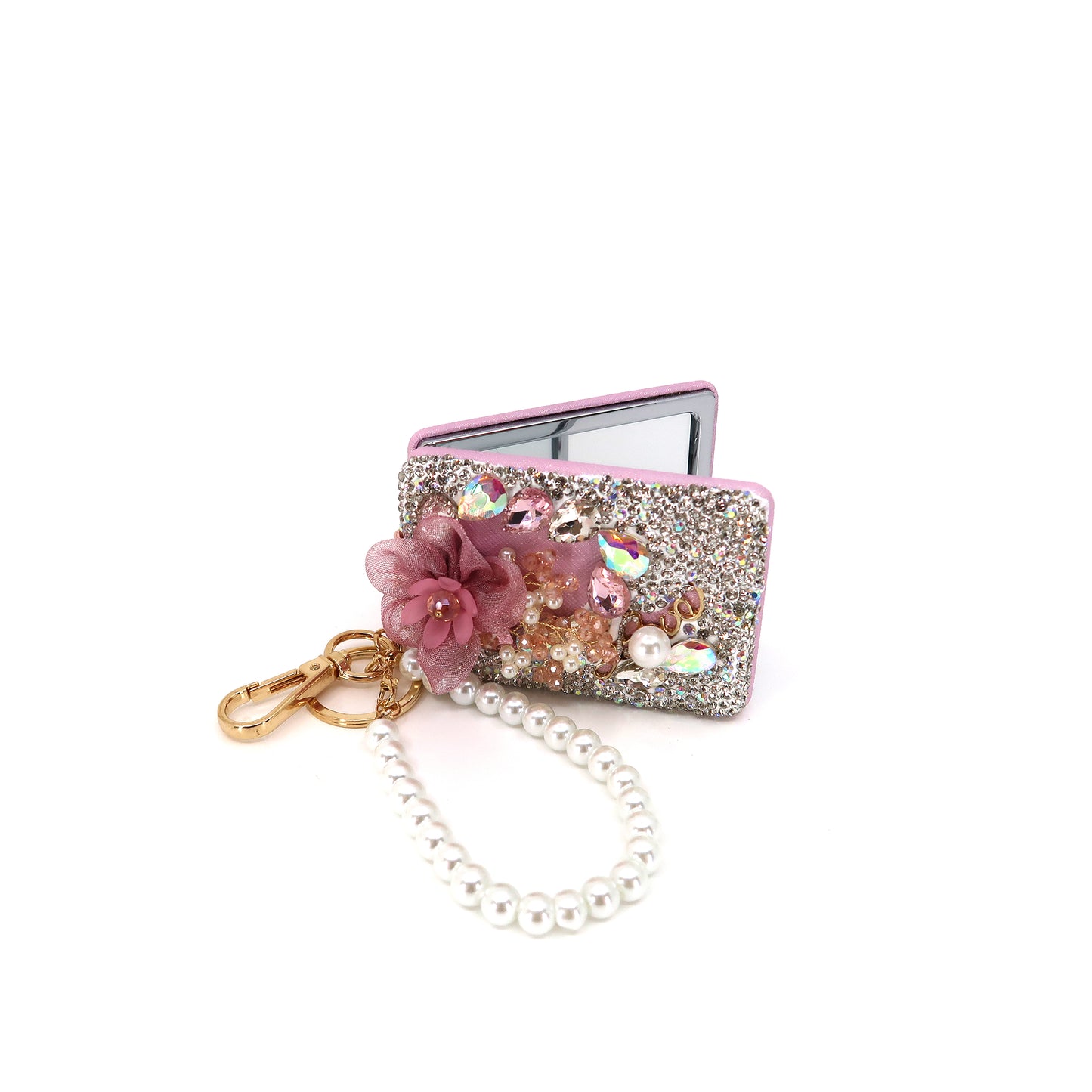 CRYSTAL FLOWER PEARL STRAP MIRROR KEY CHAIN KC3222-39 (12PC)