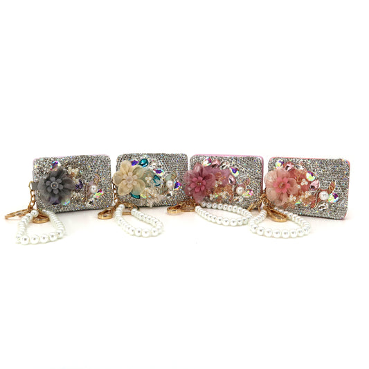 CRYSTAL FLOWER PEARL STRAP MIRROR KEY CHAIN KC3222-39 (12PC)
