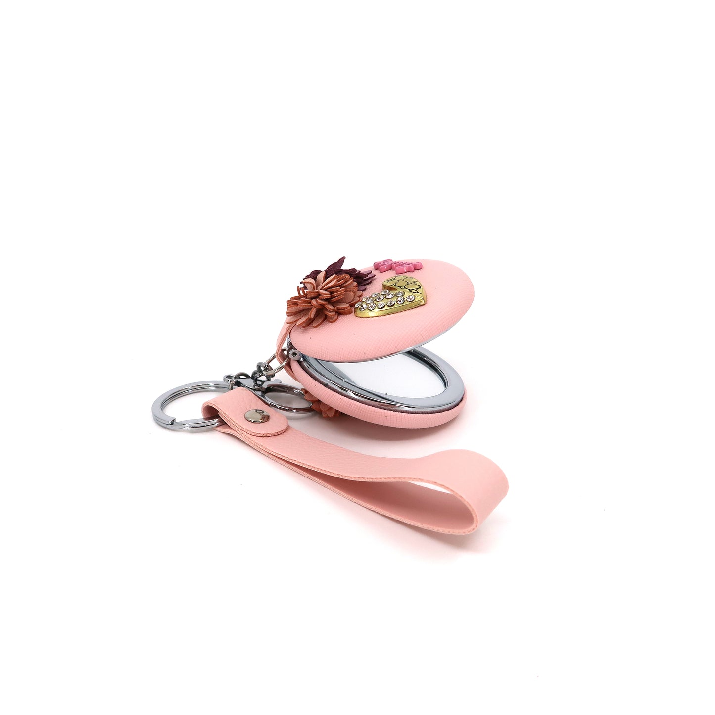 Heart Flower Decor Mirror Key Chain KC3222-35-C (12PC)