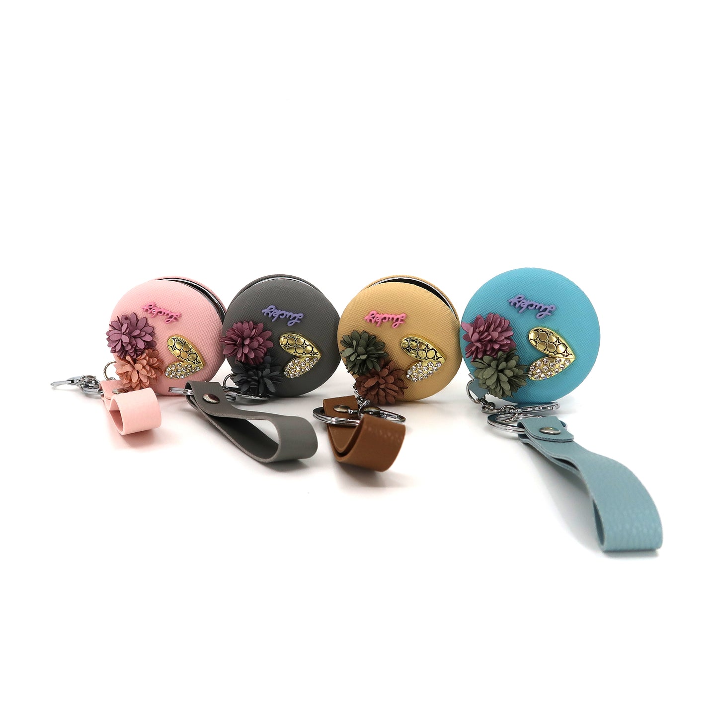 Heart Flower Decor Mirror Key Chain KC3222-35-C (12PC)