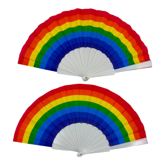 Rainbow Pride White Frame Hand Held Folding Fan FN3003.. (12PC)