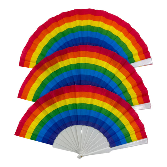 Rainbow Pride White Frame Hand Held Folding Fan FN3003. (12PC)