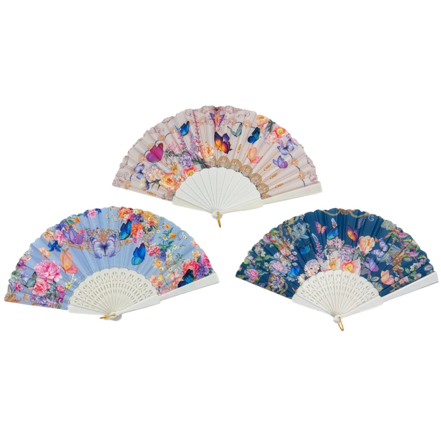 Peony Floral Butterfly Hand Held Folding Fan FN0379 (12PC)