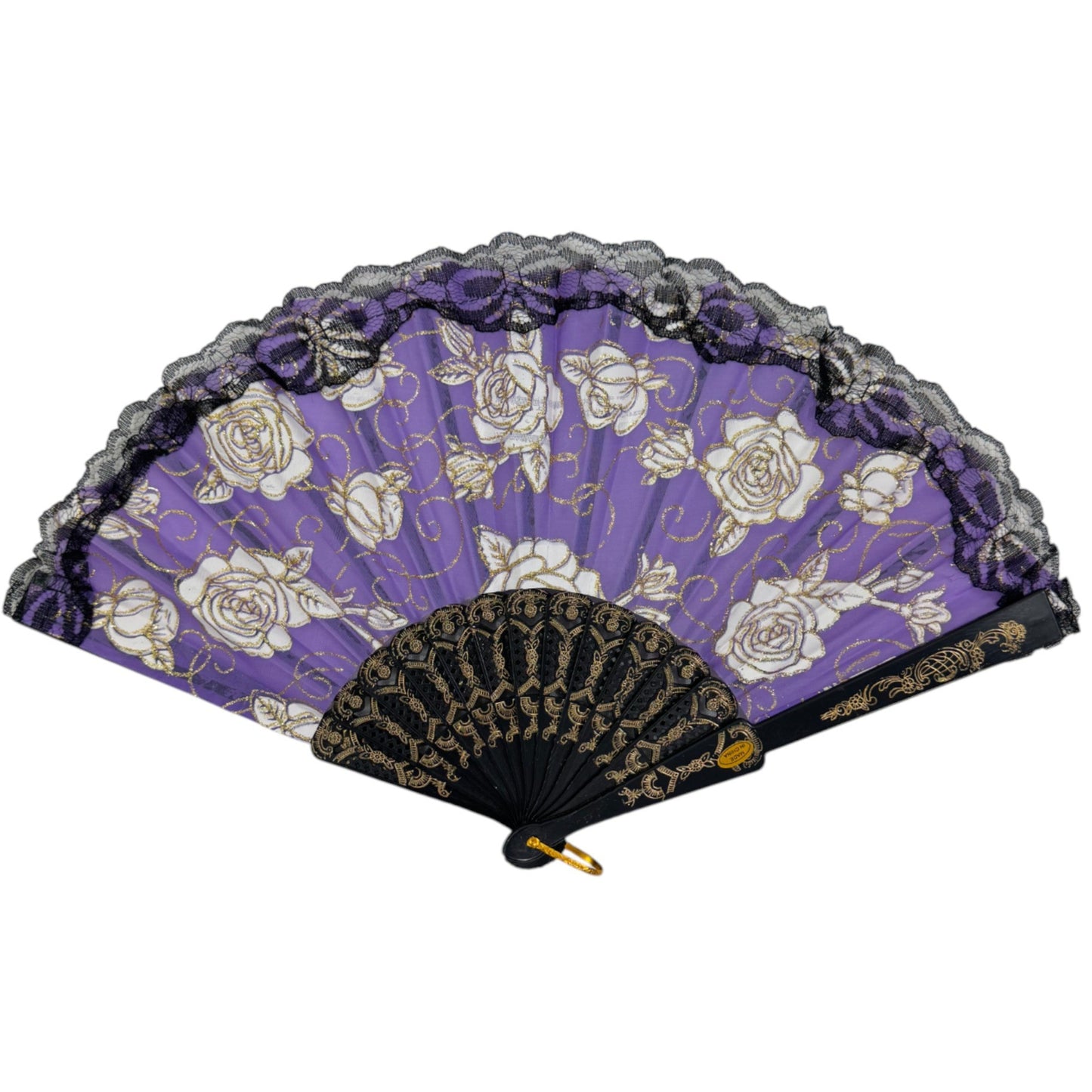 Rose Gold Glitter Lace Trim Hand Held Folding Fan FN4590. (12PC)