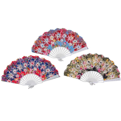 Peony Floral Glitter Hand Held Folding Fan FN0441. (12PC)