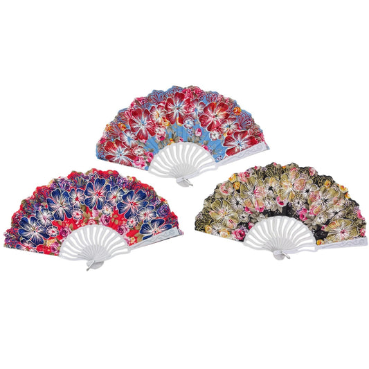 Peony Floral Glitter Hand Held Folding Fan FN0441. (12PC)