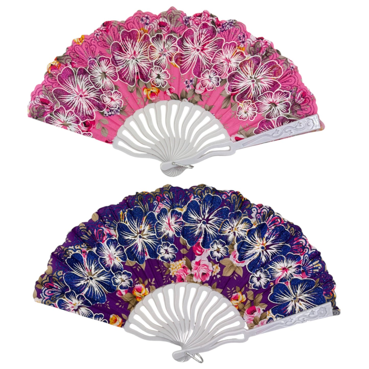 Peony Floral Glitter Hand Held Folding Fan FN0441. (12PC)