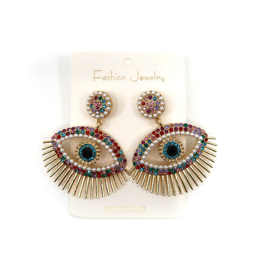Color Stone Evil Eye Earring ER904-7 (12PCS)