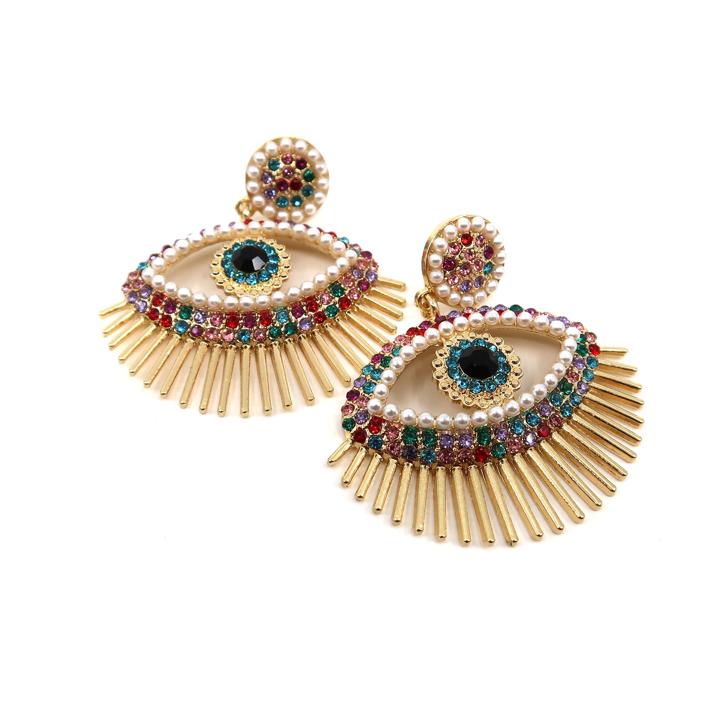 Color Stone Evil Eye Earring ER904-7 (12PCS)