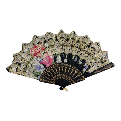 Peony Floral Gold Glitter Hand Held Folding Fan FN0440 (12PC)