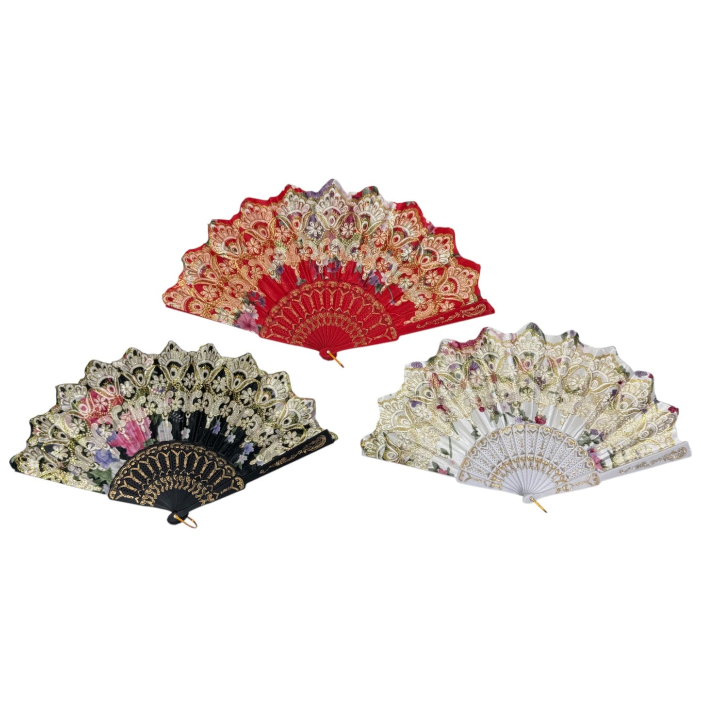Peony Floral Gold Glitter Hand Held Folding Fan FN0440 (12PC)