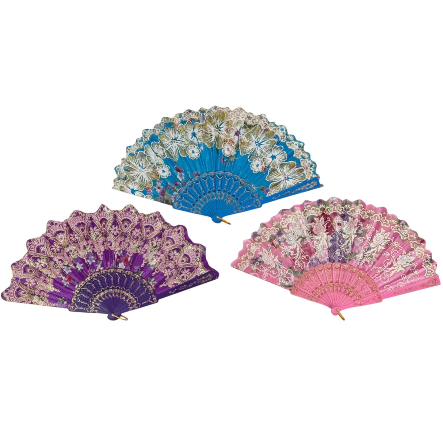 Peony Floral Gold Glitter Hand Held Folding Fan FN0440 (12PC)