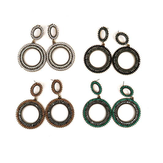 Rhinestone Circle Drop Hoop Earring ER904-17 (12PC)