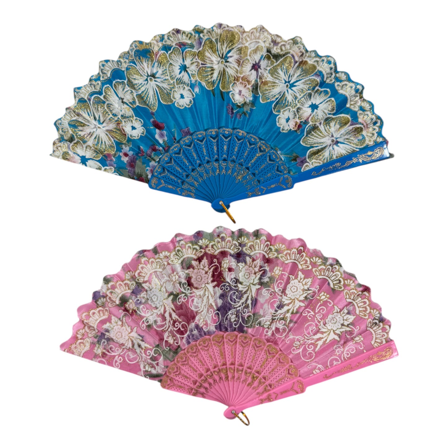 Peony Floral Gold Glitter Hand Held Folding Fan FN0440 (12PC)