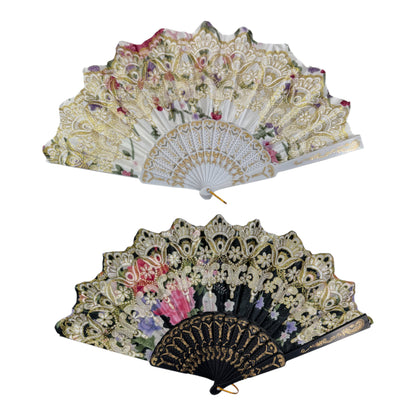 Peony Floral Gold Glitter Hand Held Folding Fan FN0440 (12PC)