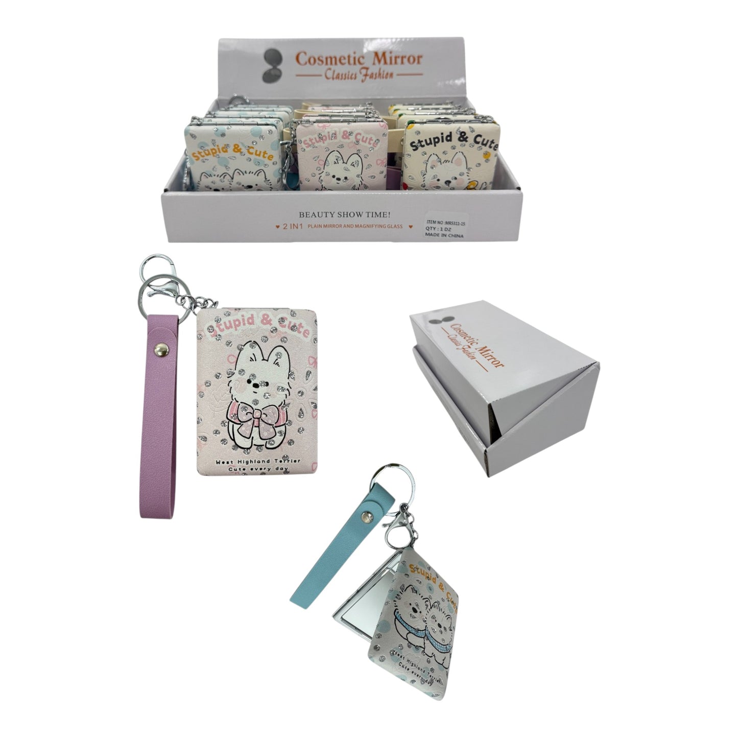 Cute Puppy Animal Mirror Key Chain MR5311-15 (12PC)