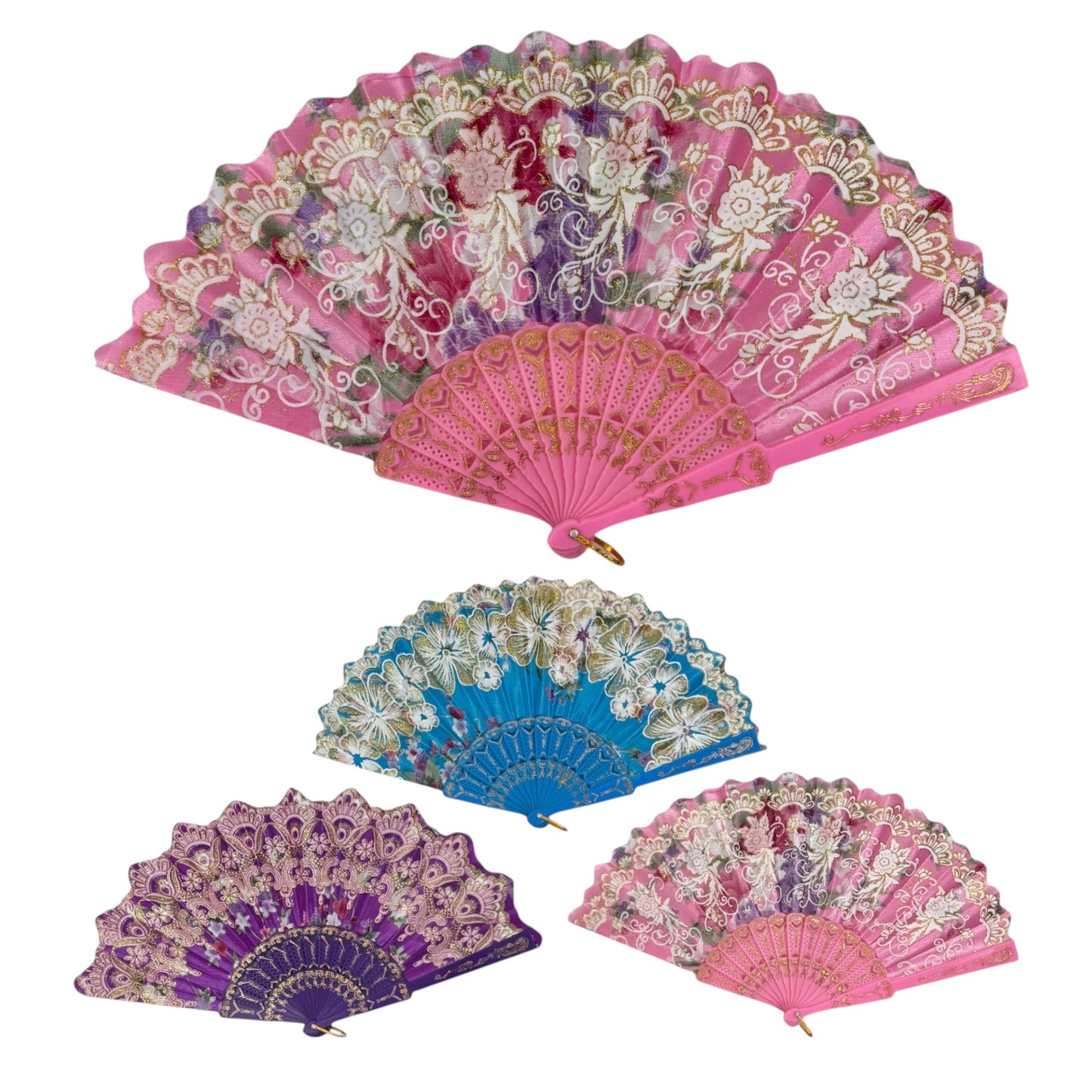 Peony Floral Gold Glitter Hand Held Folding Fan FN0440 (12PC)