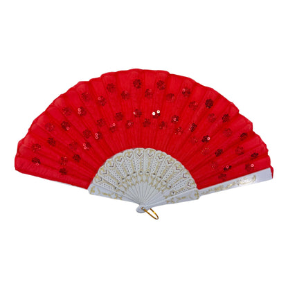 White Floral Sequin Hand Held Folding Fan FN7386(12PC)