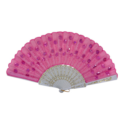 White Floral Sequin Hand Held Folding Fan FN7386(12PC)