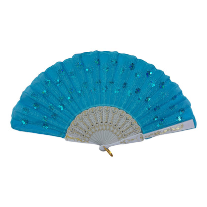 White Floral Sequin Hand Held Folding Fan FN7386(12PC)