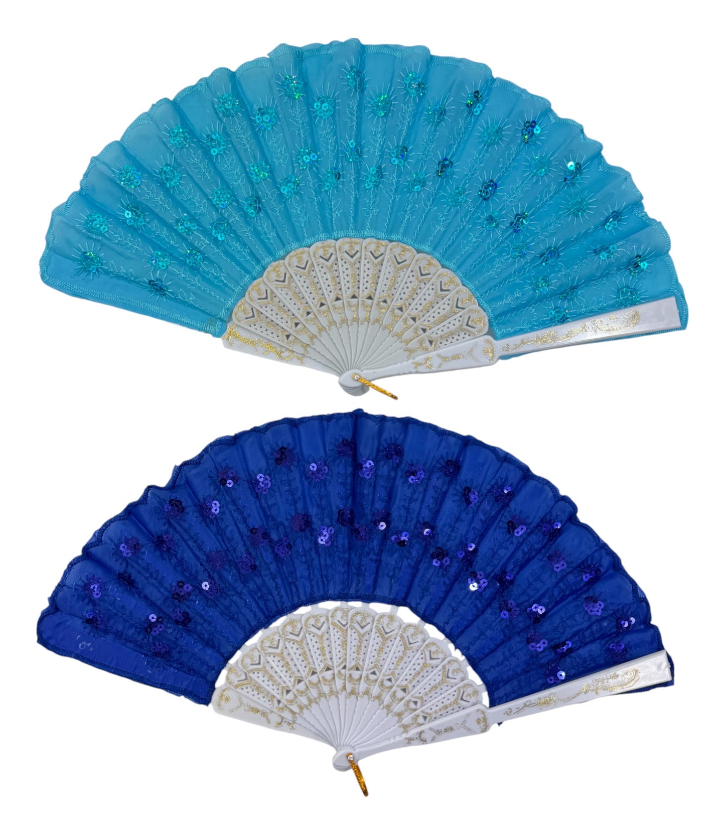 White Floral Sequin Hand Held Folding Fan FN7386(12PC)