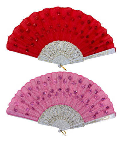 White Floral Sequin Hand Held Folding Fan FN7386(12PC)