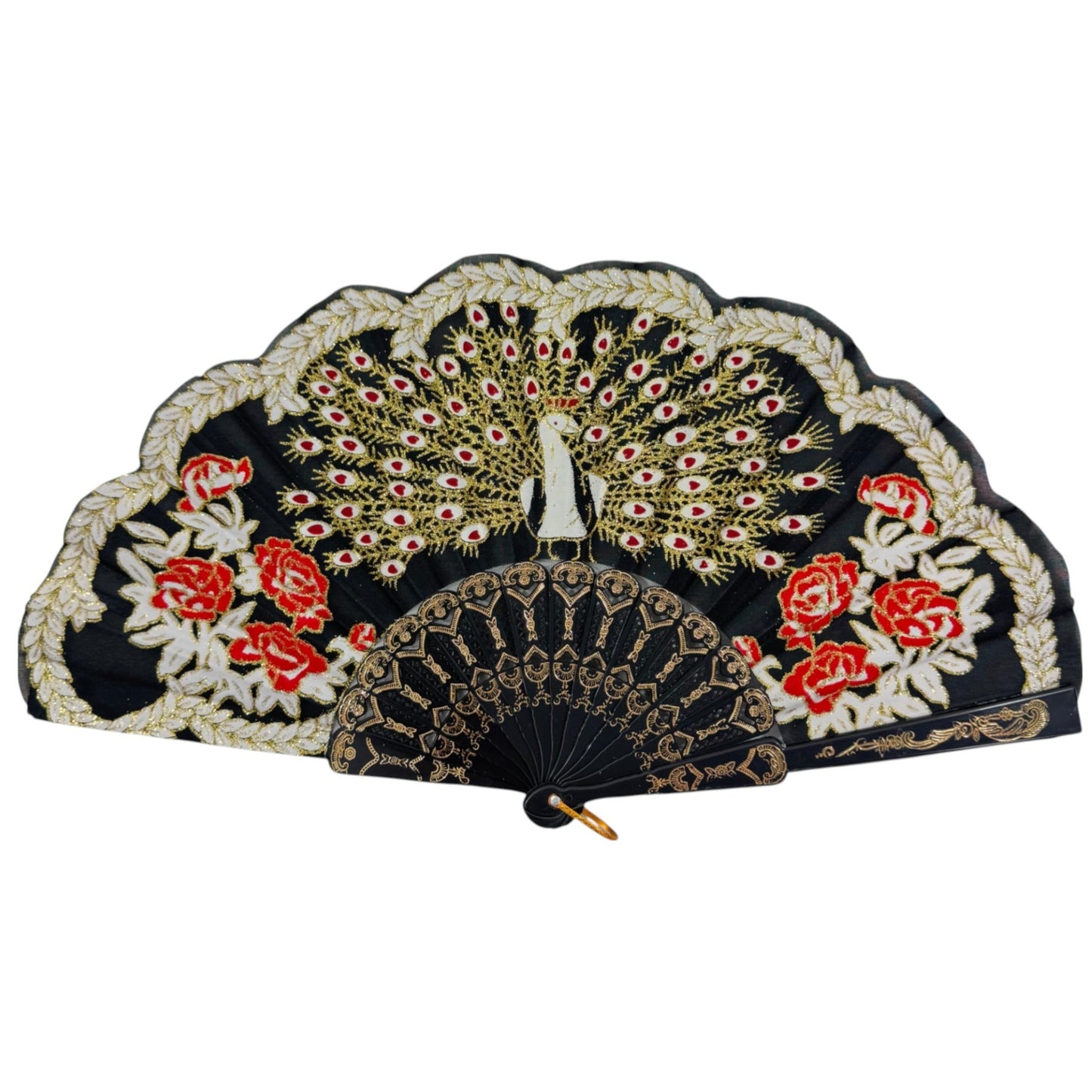 Peacock Floral Gold Glitter Hand Held Folding Fan FN0266 (12PC)