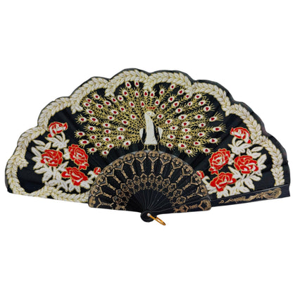 Peacock Floral Gold Glitter Hand Held Folding Fan FN0266 (12PC)