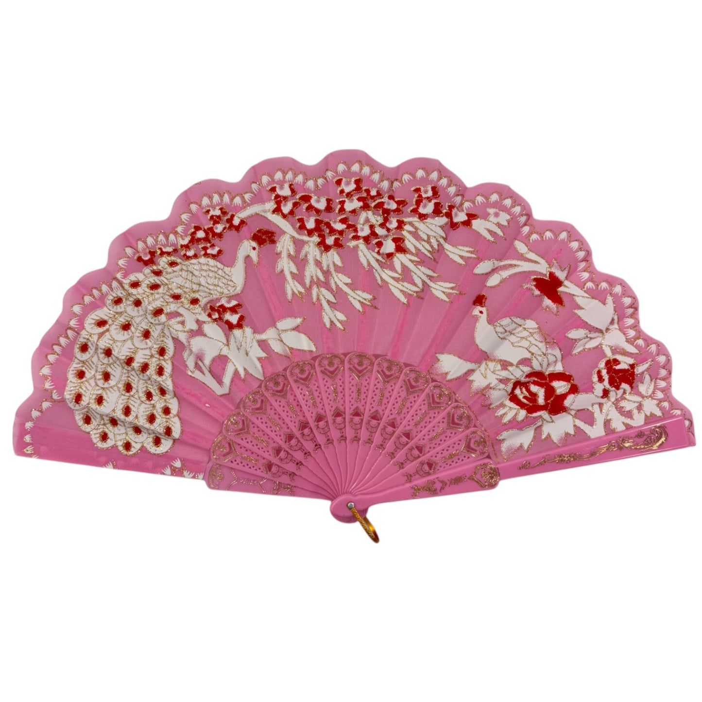 Peacock Floral Gold Glitter Hand Held Folding Fan FN0266 (12PC)