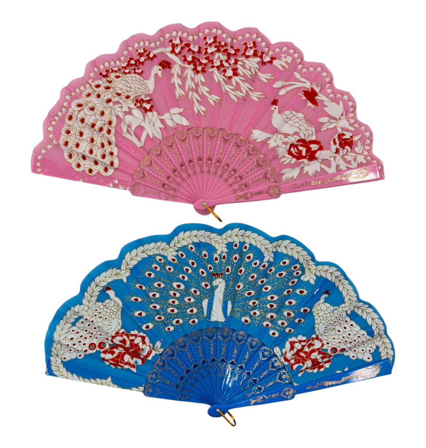 Peacock Floral Gold Glitter Hand Held Folding Fan FN0266 (12PC)