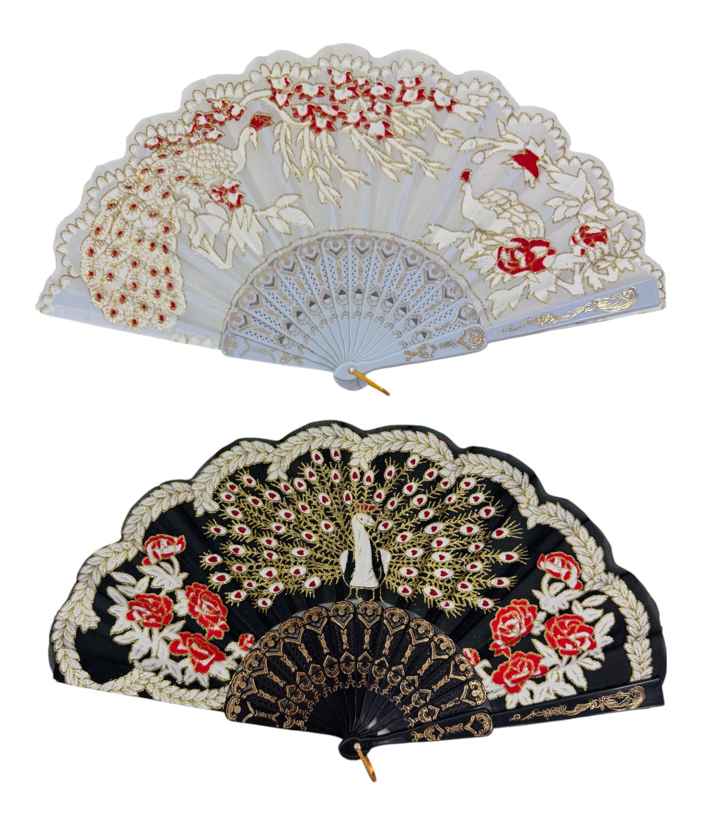 Peacock Floral Gold Glitter Hand Held Folding Fan FN0266 (12PC)