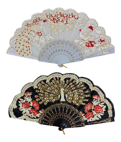 Peacock Floral Gold Glitter Hand Held Folding Fan FN0266 (12PC)