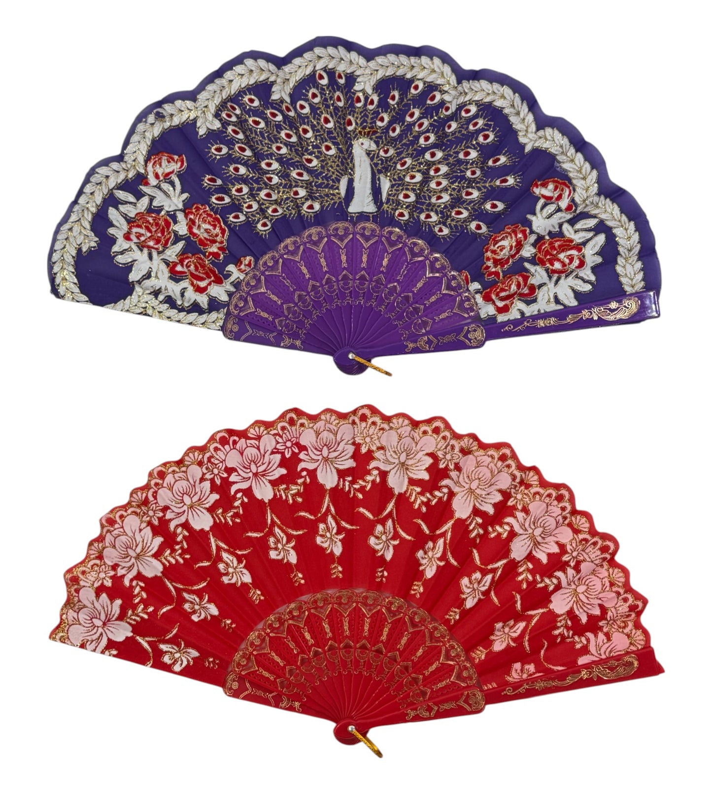 Peacock Floral Gold Glitter Hand Held Folding Fan FN0266 (12PC)