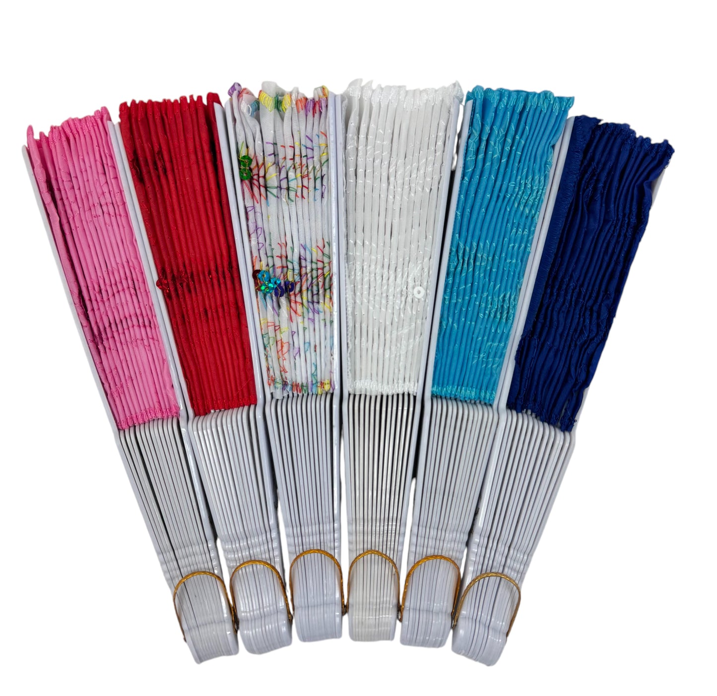 White Floral Sequin Hand Held Folding Fan FN7386(12PC)