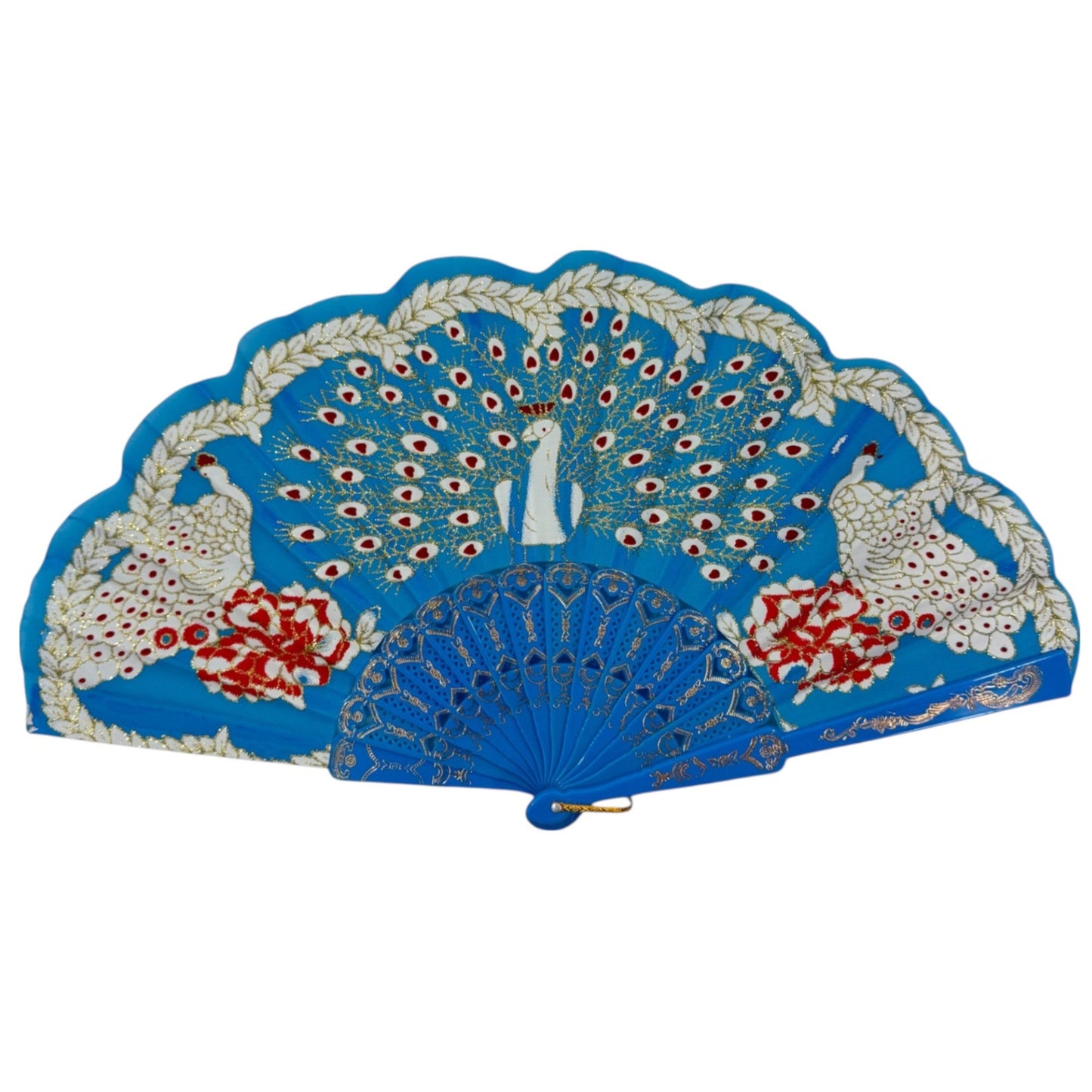 Peacock Floral Gold Glitter Hand Held Folding Fan FN0266 (12PC)
