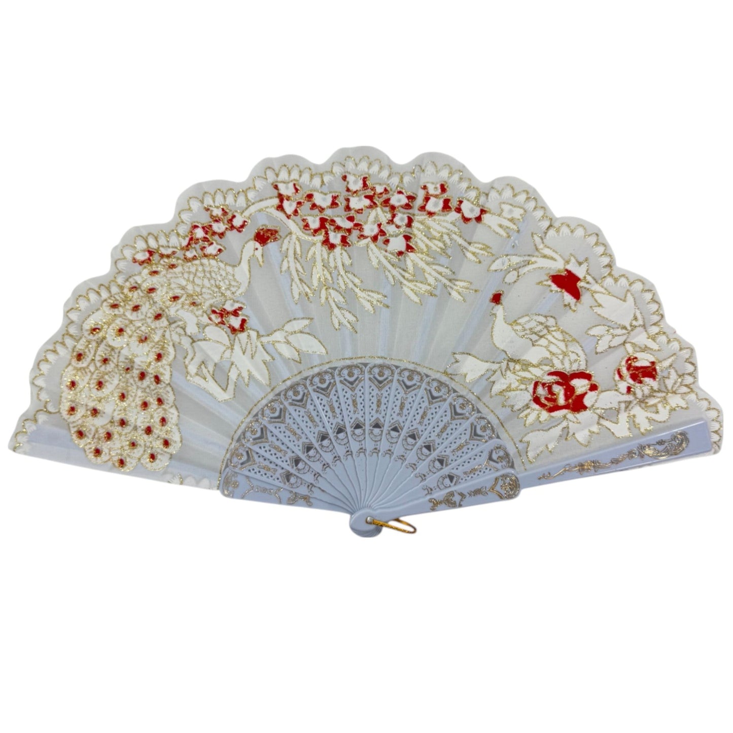 Peacock Floral Gold Glitter Hand Held Folding Fan FN0266 (12PC)