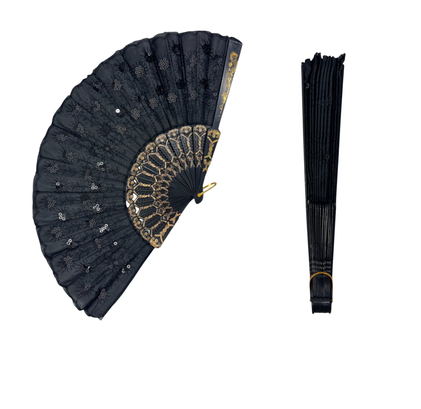 Black Sequin Hand Held Folding Fan FN8501.(12PC)