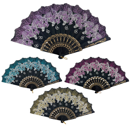 Butterfly Glitter Hand Held Folding Fan FN0389. (12PC)