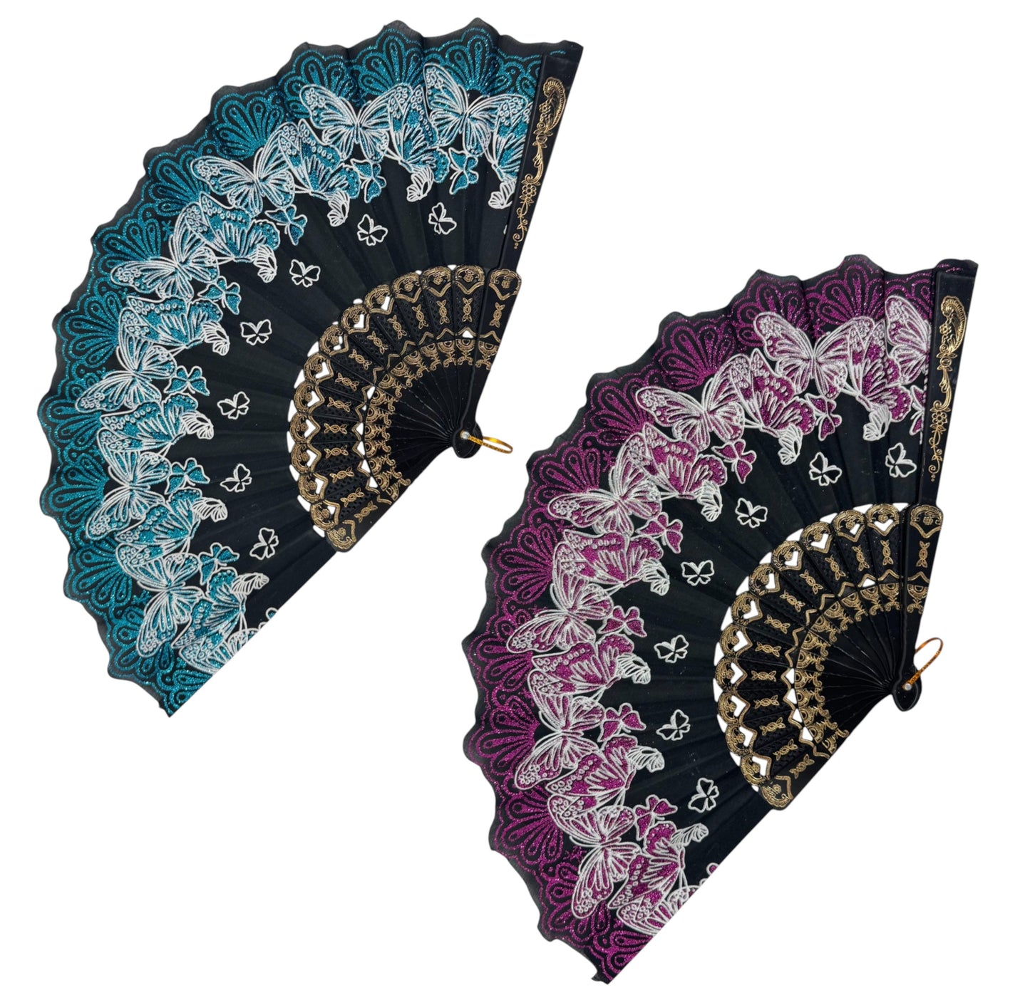Butterfly Glitter Hand Held Folding Fan FN0389. (12PC)