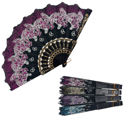 Butterfly Glitter Hand Held Folding Fan FN0389. (12PC)