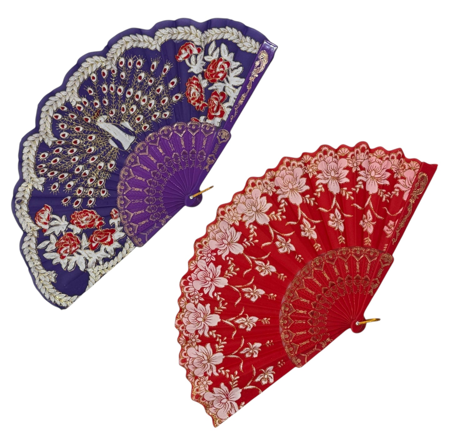 Peacock Floral Gold Glitter Hand Held Folding Fan FN0266 (12PC)
