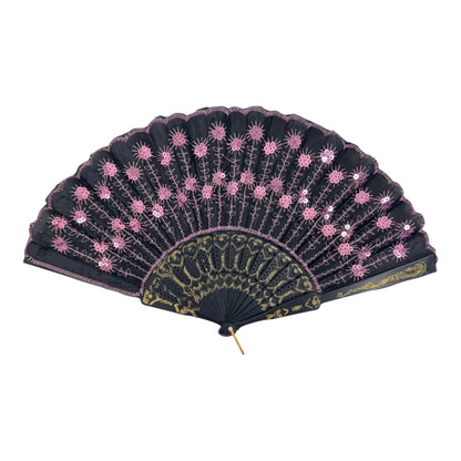 Black Floral Sequin Hand Held Folding Fan FN7387 (12PC)