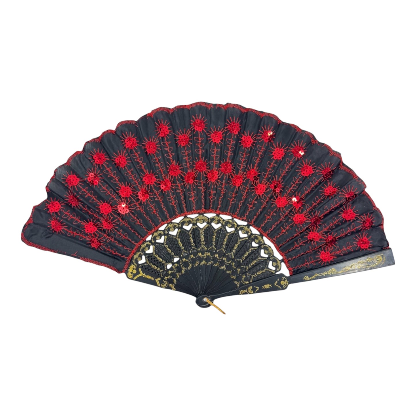 Black Floral Sequin Hand Held Folding Fan FN7387 (12PC)