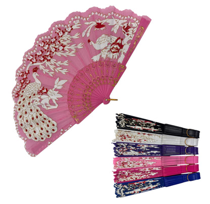 Peacock Floral Gold Glitter Hand Held Folding Fan FN9471. (12PC)