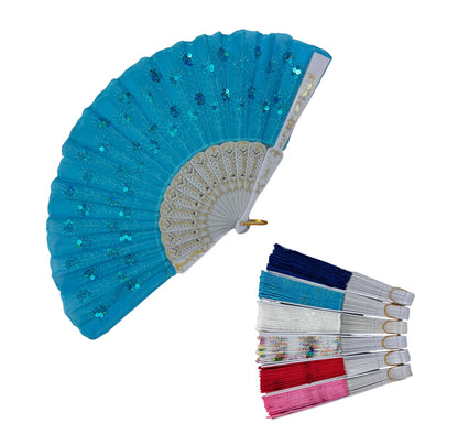 White Floral Sequin Hand Held Folding Fan FN7386(12PC)