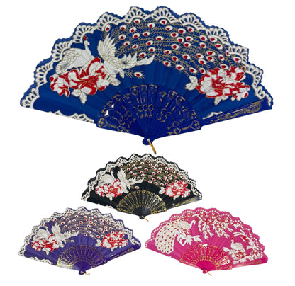 Peacock Floral Gold Glitter Hand Held Folding Fan FN9471. (12PC)