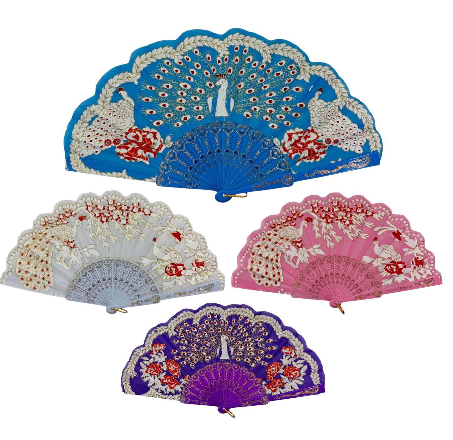 Peacock Floral Gold Glitter Hand Held Folding Fan FN0266 (12PC)