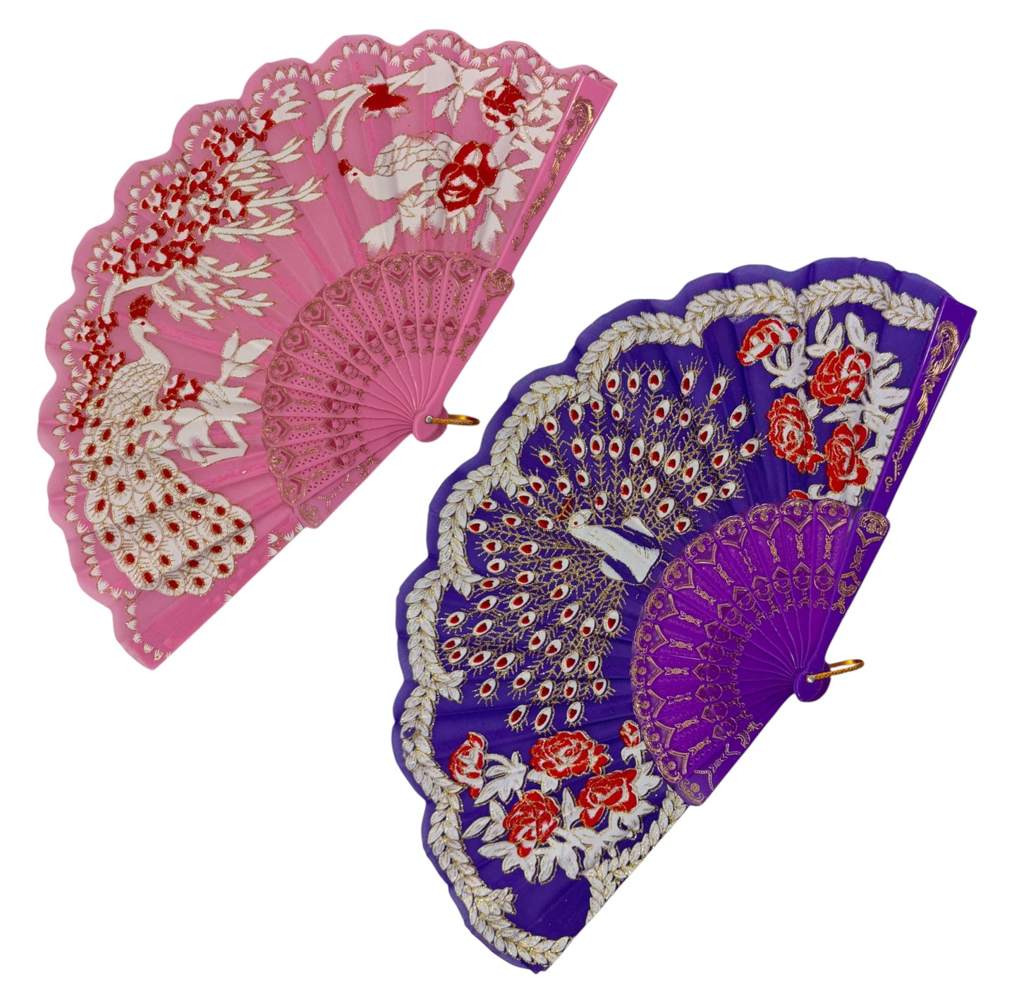 Peacock Floral Gold Glitter Hand Held Folding Fan FN0266 (12PC)