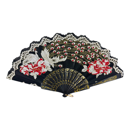 Peacock Floral Gold Glitter Hand Held Folding Fan FN9471. (12PC)