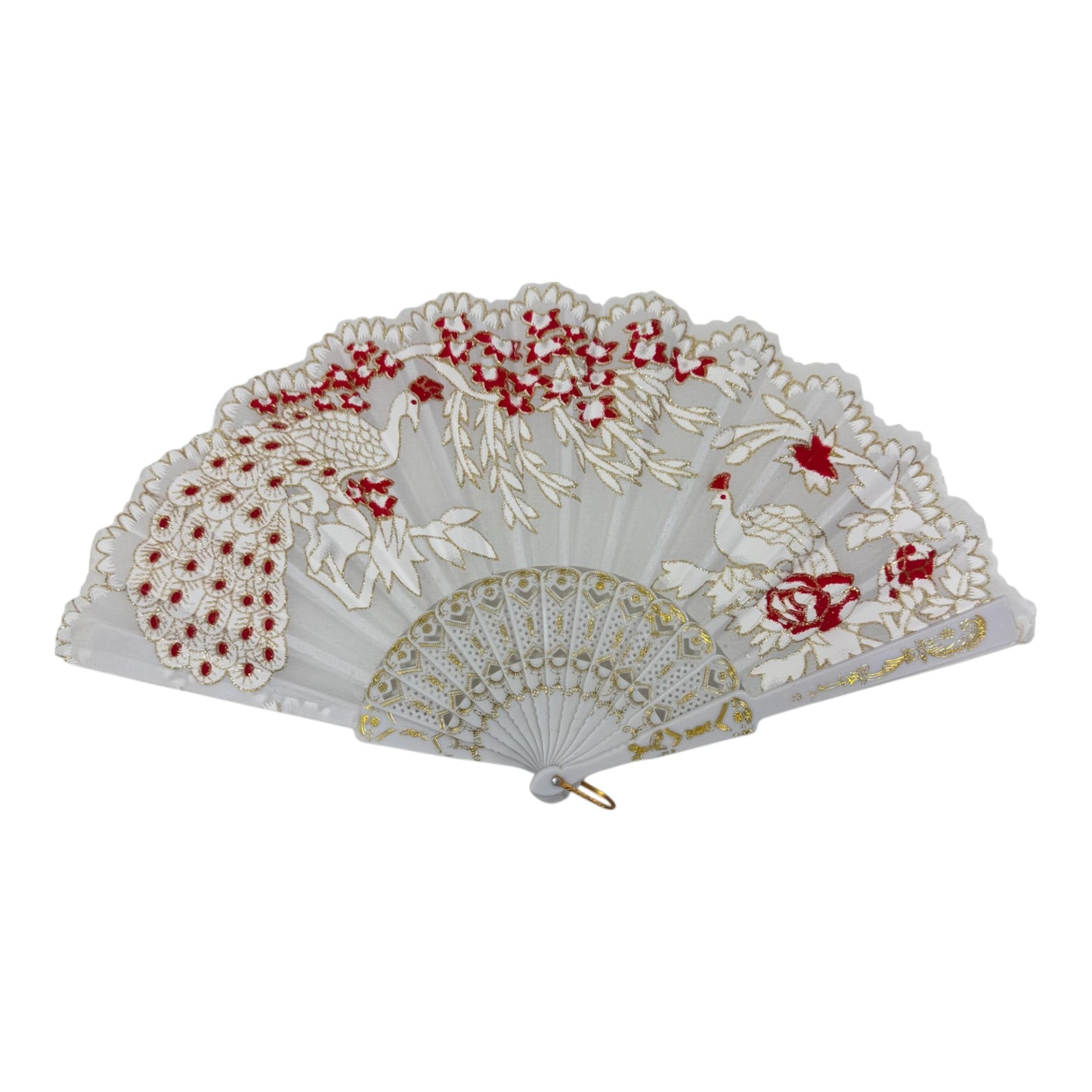 Peacock Floral Gold Glitter Hand Held Folding Fan FN9471. (12PC)